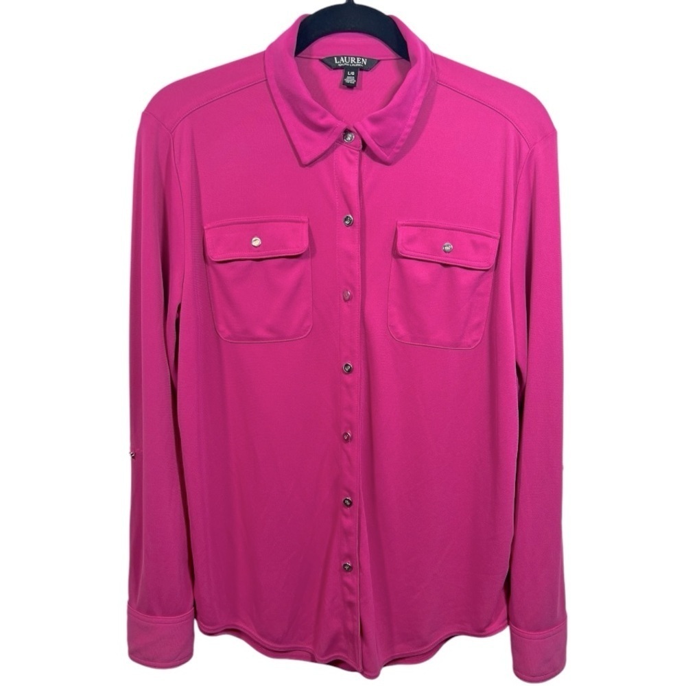 Lauren Ralph Lauren Long Sleeve Button Down Blouse Top Pink Size Large Old Money